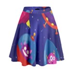 Cartoon Funny Aliens With Ufo Duck Starry Sky Set High Waist Skirt