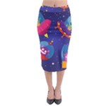 Cartoon Funny Aliens With Ufo Duck Starry Sky Set Midi Pencil Skirt