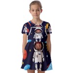 Boy Spaceman Space Rocket Ufo Planets Stars Kids  Short Sleeve Pinafore Style Dress