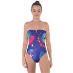 Cartoon Funny Aliens With Ufo Duck Starry Sky Set Tie Back One Piece Swimsuit