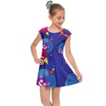 Cartoon Funny Aliens With Ufo Duck Starry Sky Set Kids  Cap Sleeve Dress