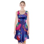 Cartoon Funny Aliens With Ufo Duck Starry Sky Set Racerback Midi Dress