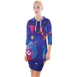 Cartoon Funny Aliens With Ufo Duck Starry Sky Set Quarter Sleeve Hood Bodycon Dress