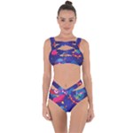 Cartoon Funny Aliens With Ufo Duck Starry Sky Set Bandaged Up Bikini Set 