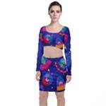 Cartoon Funny Aliens With Ufo Duck Starry Sky Set Top and Skirt Sets