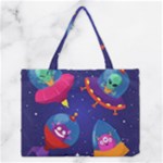 Cartoon Funny Aliens With Ufo Duck Starry Sky Set Medium Tote Bag