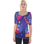 Cartoon Funny Aliens With Ufo Duck Starry Sky Set Wide Neckline T-Shirt