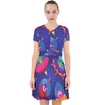 Cartoon Funny Aliens With Ufo Duck Starry Sky Set Adorable in Chiffon Dress