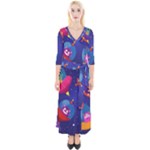 Cartoon Funny Aliens With Ufo Duck Starry Sky Set Quarter Sleeve Wrap Maxi Dress