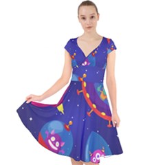 Cap Sleeve Front Wrap Midi Dress 