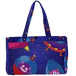 Cartoon Funny Aliens With Ufo Duck Starry Sky Set Canvas Work Bag