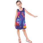 Cartoon Funny Aliens With Ufo Duck Starry Sky Set Kids  Sleeveless Dress