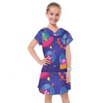 Cartoon Funny Aliens With Ufo Duck Starry Sky Set Kids  Drop Waist Dress