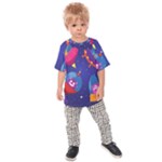 Cartoon Funny Aliens With Ufo Duck Starry Sky Set Kids  Raglan T-Shirt