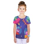 Cartoon Funny Aliens With Ufo Duck Starry Sky Set Kids  One Piece T-Shirt