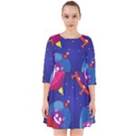 Cartoon Funny Aliens With Ufo Duck Starry Sky Set Smock Dress