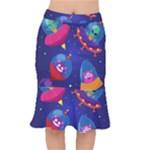 Cartoon Funny Aliens With Ufo Duck Starry Sky Set Short Mermaid Skirt
