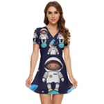 Boy Spaceman Space Rocket Ufo Planets Stars V-Neck High Waist Chiffon Mini Dress