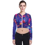 Cartoon Funny Aliens With Ufo Duck Starry Sky Set Long Sleeve Zip Up Bomber Jacket