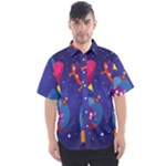 Cartoon Funny Aliens With Ufo Duck Starry Sky Set Men s Short Sleeve Shirt