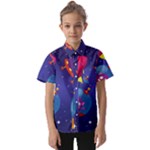 Cartoon Funny Aliens With Ufo Duck Starry Sky Set Kids  Short Sleeve Shirt