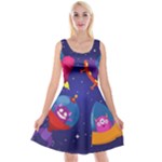 Cartoon Funny Aliens With Ufo Duck Starry Sky Set Reversible Velvet Sleeveless Dress