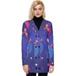 Cartoon Funny Aliens With Ufo Duck Starry Sky Set Button Up Hooded Coat 