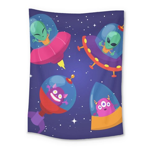 Cartoon Funny Aliens With Ufo Duck Starry Sky Set Medium Tapestry from ArtsNow.com