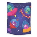 Cartoon Funny Aliens With Ufo Duck Starry Sky Set Medium Tapestry