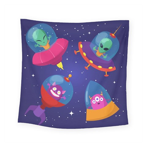 Cartoon Funny Aliens With Ufo Duck Starry Sky Set Square Tapestry (Small) from ArtsNow.com