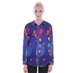 Cartoon Funny Aliens With Ufo Duck Starry Sky Set Womens Long Sleeve Shirt