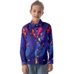 Cartoon Funny Aliens With Ufo Duck Starry Sky Set Kids  Long Sleeve Shirt