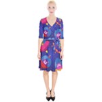 Cartoon Funny Aliens With Ufo Duck Starry Sky Set Wrap Up Cocktail Dress