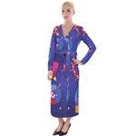 Cartoon Funny Aliens With Ufo Duck Starry Sky Set Velvet Maxi Wrap Dress