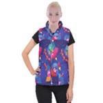 Cartoon Funny Aliens With Ufo Duck Starry Sky Set Women s Button Up Vest