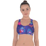 Cartoon Funny Aliens With Ufo Duck Starry Sky Set Cross String Back Sports Bra