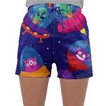 Cartoon Funny Aliens With Ufo Duck Starry Sky Set Sleepwear Shorts