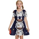Boy Spaceman Space Rocket Ufo Planets Stars Kids  Short Sleeve Tiered Mini Dress