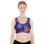 Cartoon Funny Aliens With Ufo Duck Starry Sky Set Sports Bra With Pocket