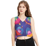 Cartoon Funny Aliens With Ufo Duck Starry Sky Set V-Neck Cropped Tank Top