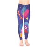 Cartoon Funny Aliens With Ufo Duck Starry Sky Set Kids  Leggings