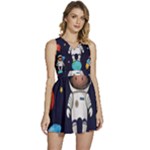 Boy Spaceman Space Rocket Ufo Planets Stars Sleeveless High Waist Mini Dress