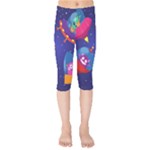 Cartoon Funny Aliens With Ufo Duck Starry Sky Set Kids  Capri Leggings 