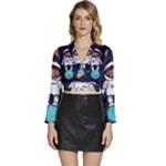 Boy Spaceman Space Rocket Ufo Planets Stars Long Sleeve Tie Back Satin Wrap Top