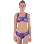 Cartoon Funny Aliens With Ufo Duck Starry Sky Set Criss Cross Bikini Set