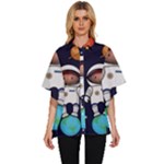 Boy Spaceman Space Rocket Ufo Planets Stars Women s Batwing Button Up Shirt