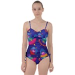 Cartoon Funny Aliens With Ufo Duck Starry Sky Set Sweetheart Tankini Set