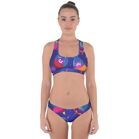 Cartoon Funny Aliens With Ufo Duck Starry Sky Set Cross Back Hipster Bikini Set from ArtsNow.com