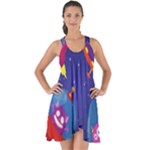 Cartoon Funny Aliens With Ufo Duck Starry Sky Set Show Some Back Chiffon Dress