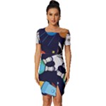 Boy Spaceman Space Rocket Ufo Planets Stars Fitted Knot Split End Bodycon Dress